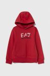 Дитяча кофта EA7 Emporio Armani колір червоний з капюшоном з принтом