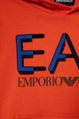 Дитяча бавовняна кофта EA7 Emporio Armani колір помаранчевий з капюшоном з принтом