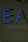 Дитяча бавовняна кофта EA7 Emporio Armani колір зелений з капюшоном з принтом