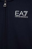 Дитяча кофта EA7 Emporio Armani колір синій з капюшоном однотонна