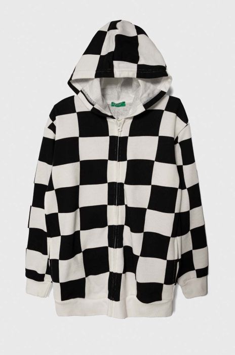 Дитяча бавовняна кофта United Colors of Benetton колір чорний з капюшоном візерунок (3397334)