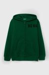 Дитяча бавовняна кофта United Colors of Benetton колір зелений з капюшоном візерунок (3390526)