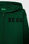 Дитяча бавовняна кофта United Colors of Benetton колір зелений з капюшоном візерунок (3390526)