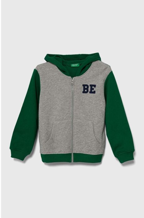 Дитяча бавовняна кофта United Colors of Benetton колір сірий з капюшоном візерунок (3388194)