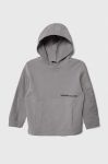 Дитяча бавовняна кофта Sisley колір сірий з капюшоном з принтом