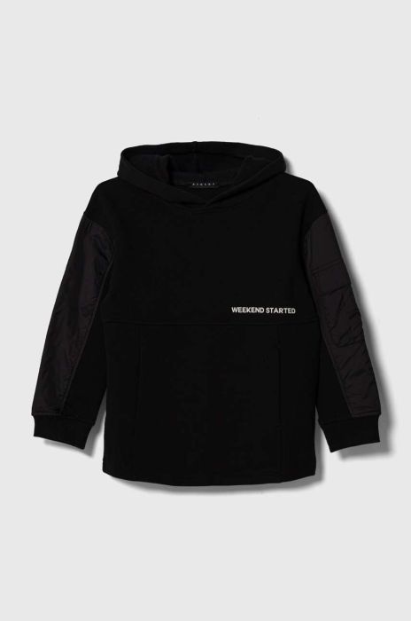 Дитяча бавовняна кофта Sisley колір чорний з капюшоном з принтом (3393873)