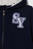 Дитяча бавовняна кофта Sisley колір синій з капюшоном з аплікацією