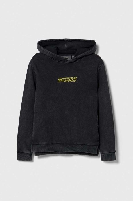 Дитяча бавовняна кофта Guess колір сірий з капюшоном з принтом (3514993)