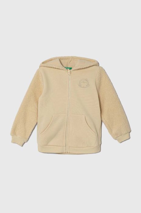 Дитяча кофта United Colors of Benetton колір бежевий з капюшоном з аплікацією