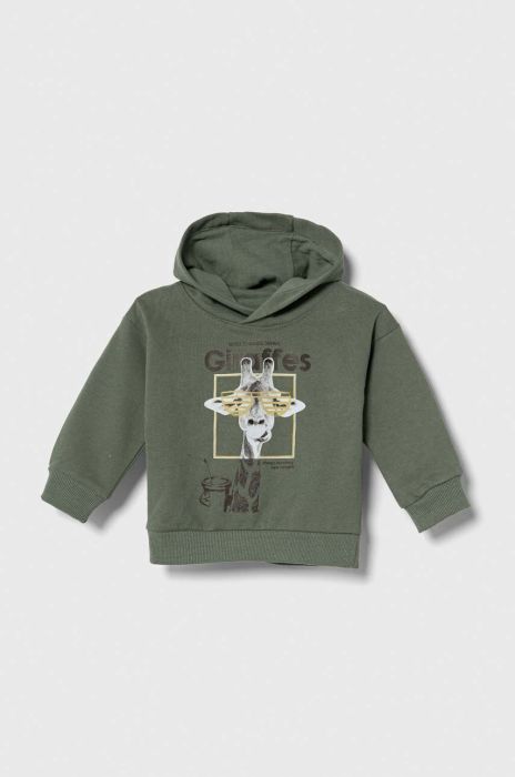 Бавовняна кофта для немовлят zippy колір зелений з капюшоном з принтом