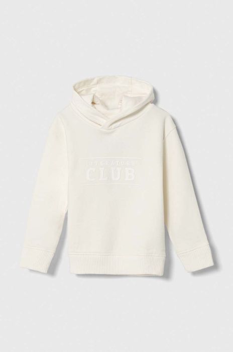 Дитяча бавовняна кофта zippy колір білий з капюшоном з принтом