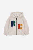 Бавовняна кофта для немовлят Bobo Choses колір бежевий з капюшоном з принтом