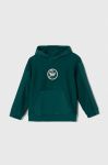 Дитяча кофта Emporio Armani колір зелений з капюшоном однотонна