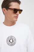 Бавовняна кофта Guess чоловіча колір білий з аплікацією