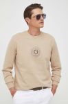 Бавовняна кофта Guess чоловіча колір бежевий з аплікацією