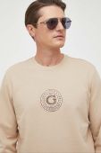 Бавовняна кофта Guess чоловіча колір бежевий з аплікацією