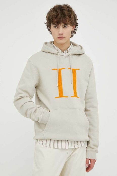Бавовняна кофта Les Deux чоловіча колір бежевий з капюшоном меланж