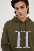 Бавовняна кофта Les Deux чоловіча колір зелений з капюшоном меланж