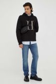 Бавовняна кофта Les Deux чоловіча колір чорний з капюшоном меланж