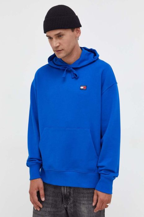 Бавовняна кофта Tommy Jeans чоловіча з капюшоном з аплікацією колір блакитний (3536800)