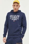 Бавовняна кофта Tommy Jeans чоловіча колір синій з капюшоном з принтом (3276683)