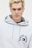 Кофта Tommy Jeans чоловіча колір сірий з капюшоном з аплікацією (3281773)