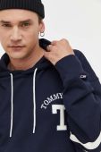 Бавовняна кофта Tommy Jeans чоловіча колір синій з капюшоном з аплікацією (3327548)