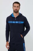 Бавовняна кофта BOSS чоловіча з капюшоном з принтом колір темно-синій (3353886)