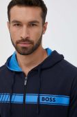 Бавовняна кофта BOSS чоловіча з капюшоном з принтом колір темно-синій (3353886)