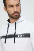 Бавовняна кофта лаунж BOSS колір білий з капюшоном з принтом
