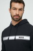 Бавовняна кофта лаунж BOSS колір чорний з капюшоном з принтом (3302676)