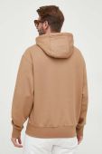 Бавовняна кофта BOSS чоловіча колір бежевий з капюшоном з принтом (3353967)