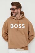 Бавовняна кофта BOSS чоловіча колір бежевий з капюшоном з принтом (3353967)