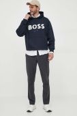 Бавовняна кофта BOSS чоловіча колір синій з капюшоном з принтом