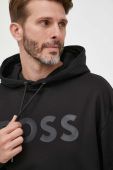 Бавовняна кофта BOSS чоловіча колір чорний з капюшоном з принтом (3353957)