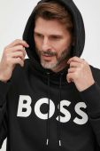 Бавовняна кофта BOSS чоловіча колір чорний з капюшоном з принтом (3353951)