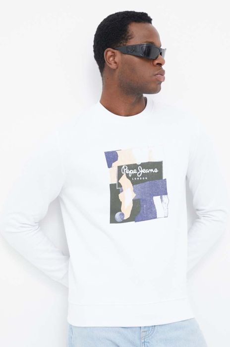 Бавовняна кофта Pepe Jeans Oldwive чоловіча колір білий з принтом