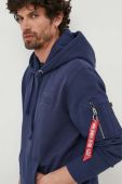 Кофта Alpha Industries чоловіча колір синій з капюшоном з аплікацією