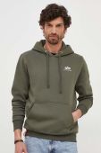 Кофта Alpha Industries чоловіча колір зелений з капюшоном однотонна 196318.142-DarkOlive