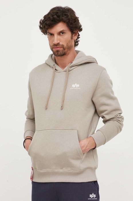 Кофта Alpha Industries чоловіча колір бежевий з капюшоном з принтом
