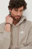 Кофта Alpha Industries чоловіча колір бежевий з капюшоном з принтом