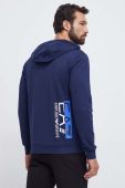 Бавовняна кофта EA7 Emporio Armani чоловіча колір синій з капюшоном з принтом