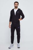 Бавовняна кофта EA7 Emporio Armani чоловіча колір чорний з капюшоном з принтом (3597366)