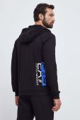 Бавовняна кофта EA7 Emporio Armani чоловіча колір чорний з капюшоном з принтом (3597366)
