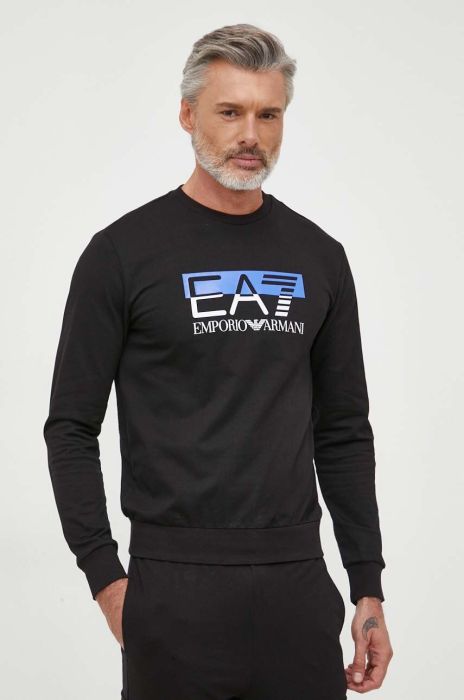 Бавовняна кофта EA7 Emporio Armani чоловіча колір чорний з принтом (3305826)