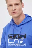 Бавовняна кофта EA7 Emporio Armani чоловіча з капюшоном з принтом колір блакитний