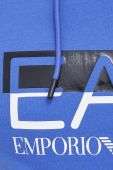 Бавовняна кофта EA7 Emporio Armani чоловіча з капюшоном з принтом колір блакитний