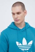 Бавовняна кофта adidas Originals чоловіча колір бірюзовий з капюшоном з принтом