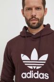Бавовняна кофта adidas Originals чоловіча колір коричневий з капюшоном з принтом