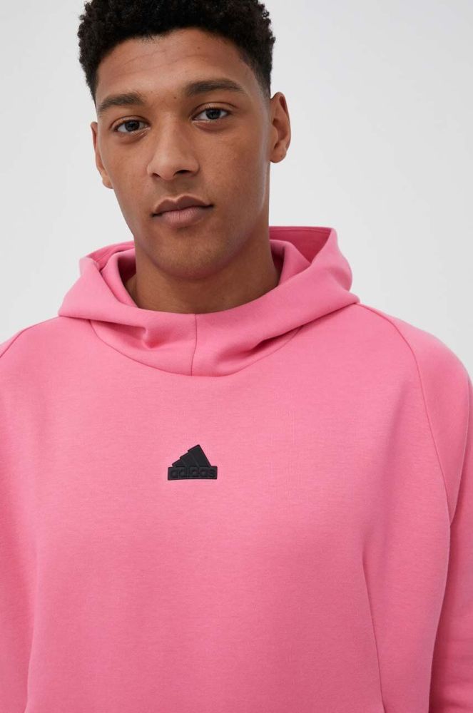 Кофта adidas Z.N.E чоловіча колір рожевий з капюшоном з аплікацією